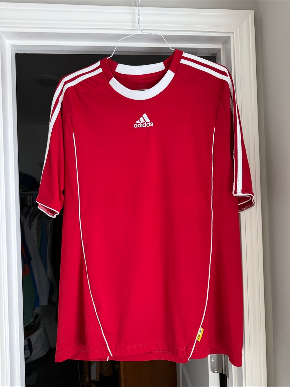adidas Red Short-Sleeve Athletic Jersey with White Trim